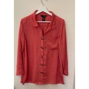 Ali Miles ButtonDown Shirt Tunic Women M Wired Collar Coral Career Workwear Plus